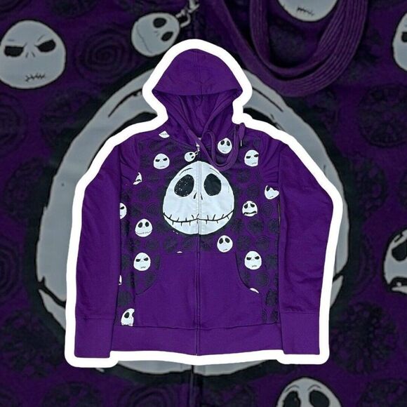Disney Nightmare Before Christmas M Purple Zip Hoodie Jack Skellington Dbl Sided - Picture 1 of 9